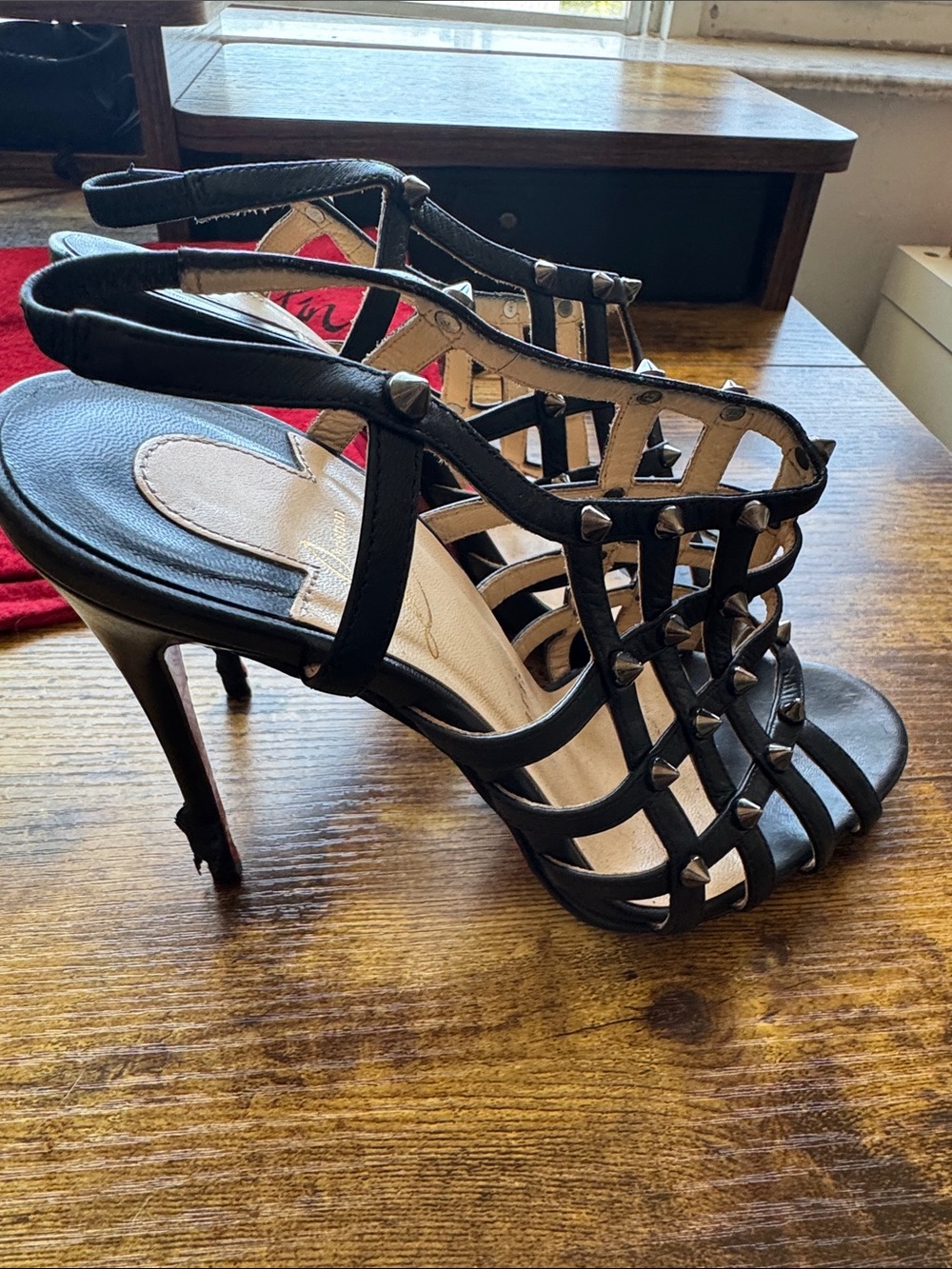 Christian Louboutin Black Studded Cage Stiletto Sandals - Picture 5 of 13
